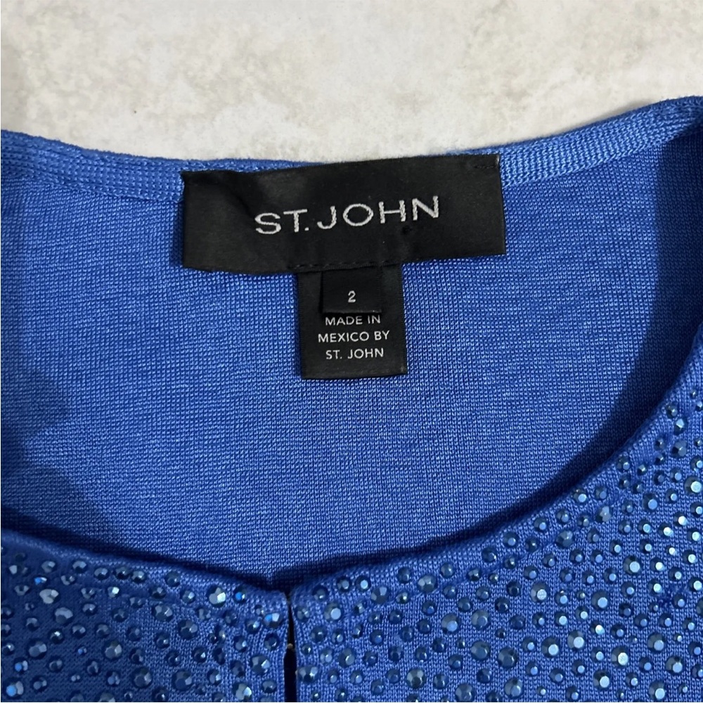 St John Liquid Milano Stud Knit Evening Crop Jacket Royal Blue Rhinestone Size 2 - Picture 8 of 9